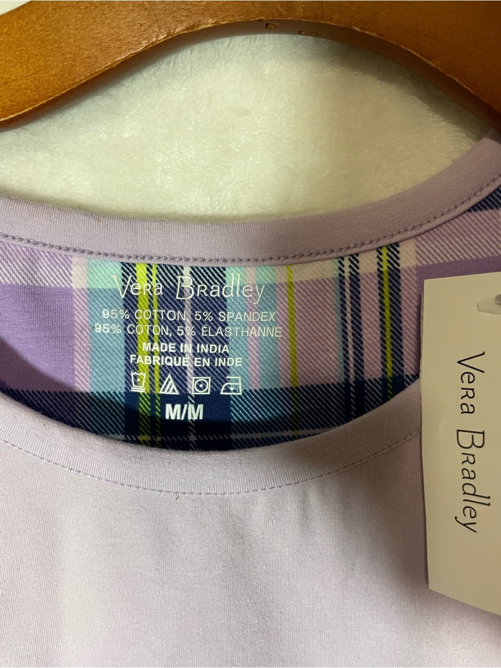 Vera Bradley Lavender Tee with Blue-Green Plaid Pocket - Picture 5 of 5